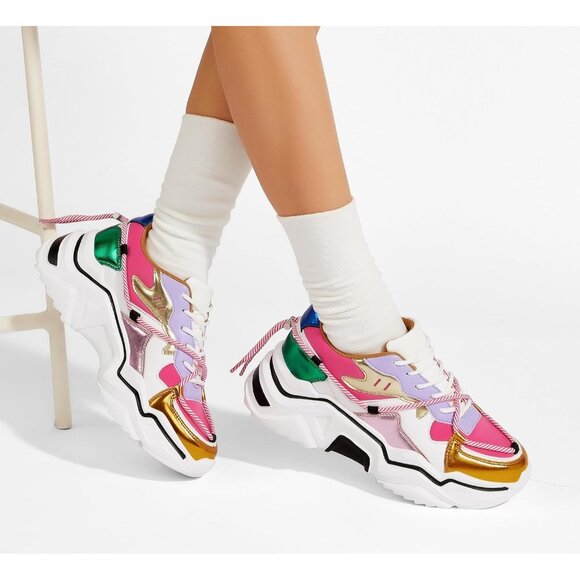 Brand New Women Purple/Fuchsia Rubber Chunky Dad Sneakers Color block Platform - Picture 9 of 9